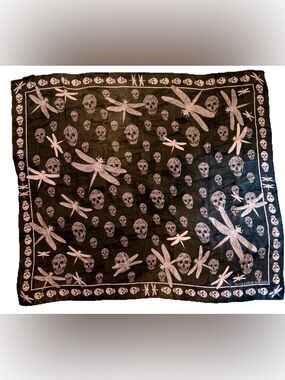 Alexander McQueen Large Iconic Silk Skull and Dragonfly Scarf / Shawl